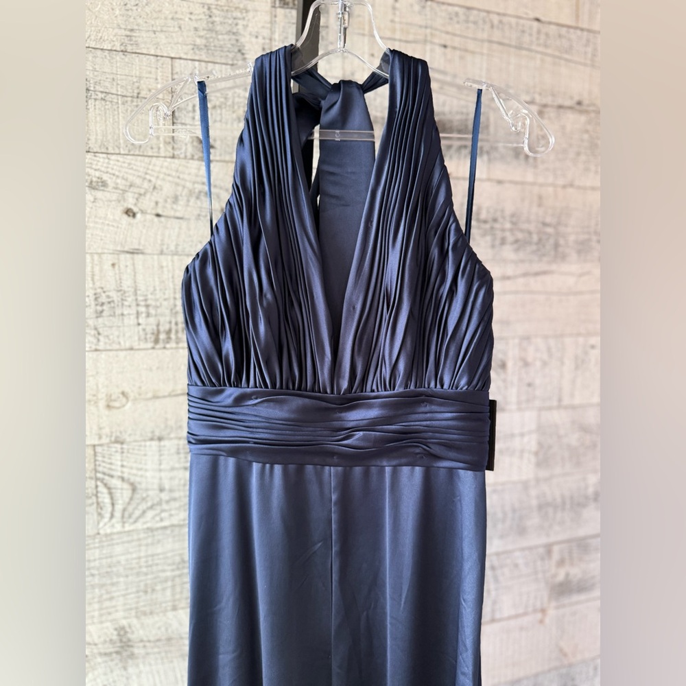 NWT Mac Duggal Navy Blue Halter Neck Wide-Leg Jumpsuit #49810 - Picture 5 of 9